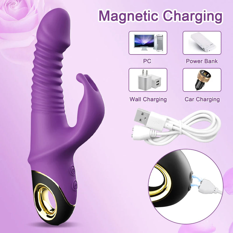 Rabbit Thrusting Vibrator 2024: Estimulação Potente do Ponto G e Clitóris, Vibração Intensa e Design à Prova d'Água!