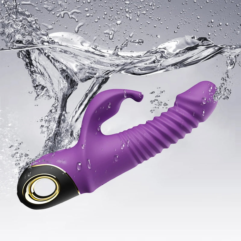 Rabbit Thrusting Vibrator 2024: Estimulação Potente do Ponto G e Clitóris, Vibração Intensa e Design à Prova d'Água!