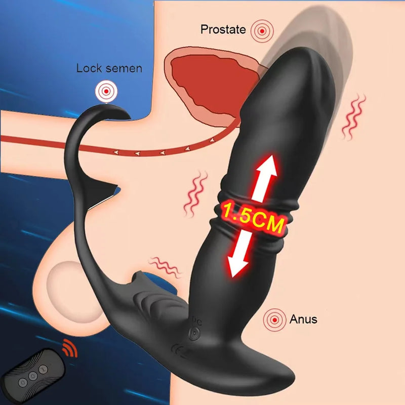 Vibrador Anal Masculino: Estimulador de Próstata Thrusting em Silicone para Orgasmos Intensos e Retardo de Ejaculação