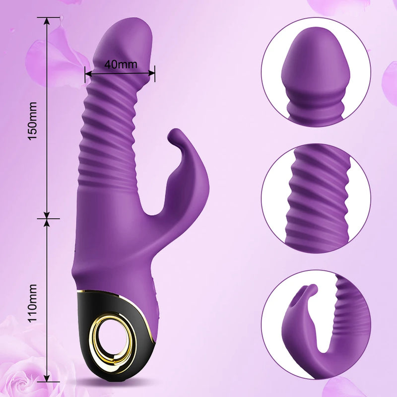 Rabbit Thrusting Vibrator 2024: Estimulação Potente do Ponto G e Clitóris, Vibração Intensa e Design à Prova d'Água!